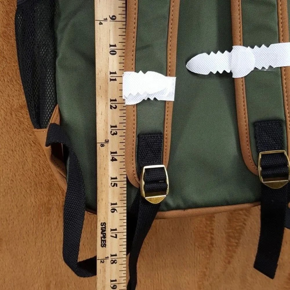 SUN + STONE Dark Green Backpack Canvas School Laptop Bookbag RILEY